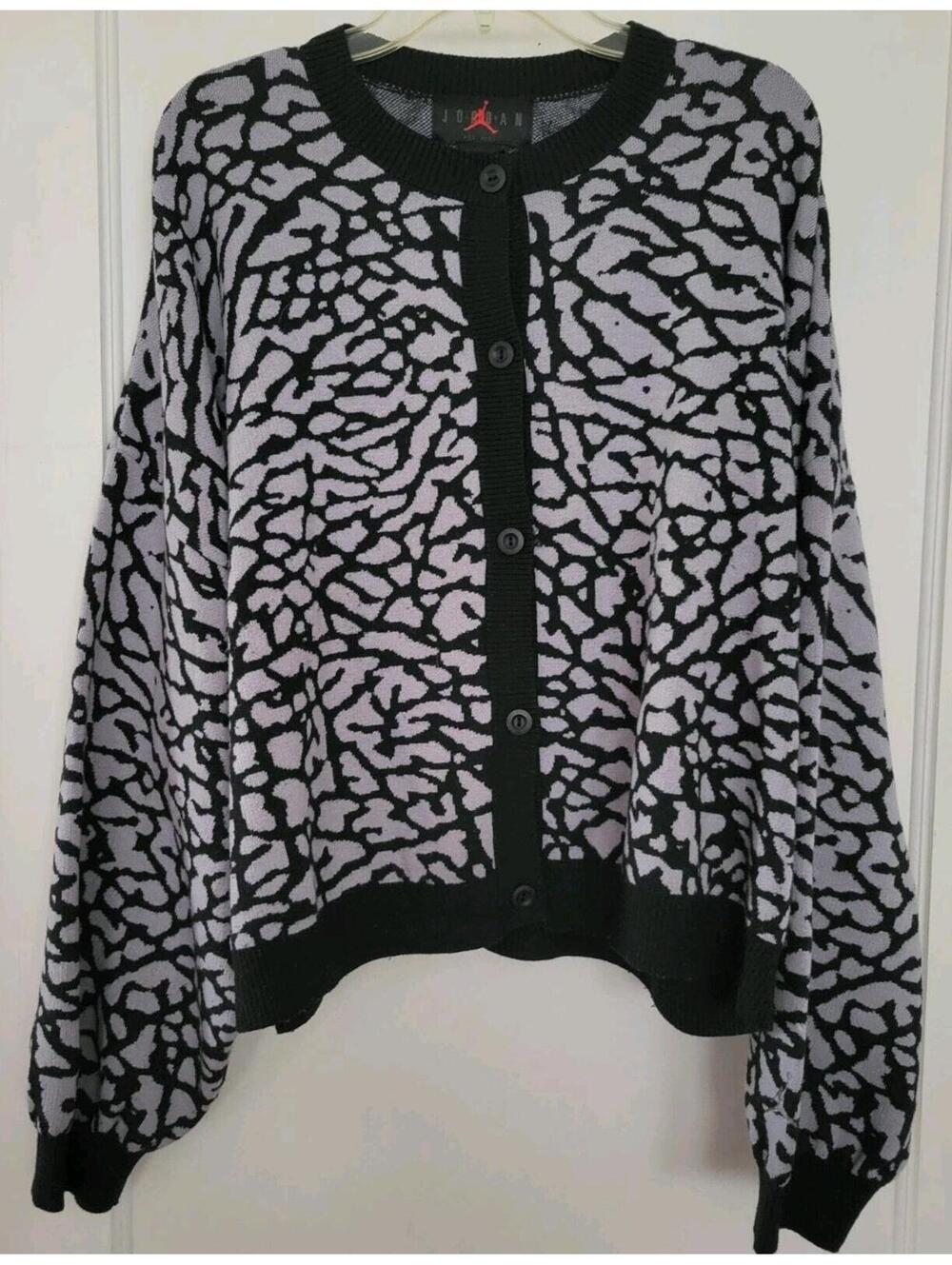 Jordan Men's Grey Black Elephant Print Cardigan Sweater Wool Blend Sz XXL NWT